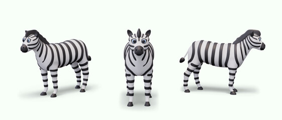 Funny zebra in realistic style. Striped wild animal. Vector ungulate herbivore