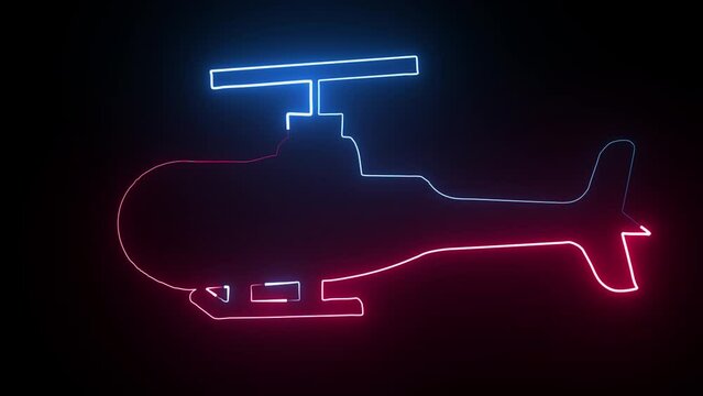 helicopter flay neon animaton 4k black backgraond
