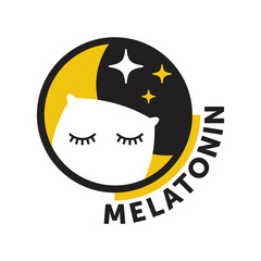 Melatonin icon or logo - Moon, stars and pillow with closed eyes