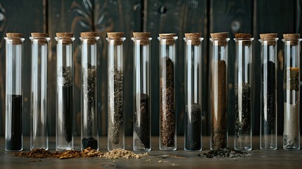 Obraz premium test tubes with soil on the table. Selective focus