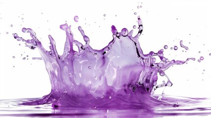 Purple Water Splash in Air On White Background