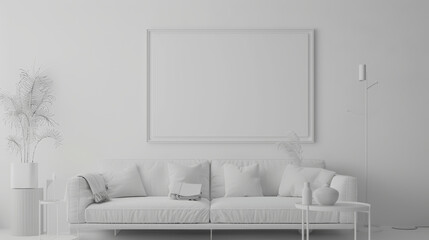 modern living room with sofa with mockup frame