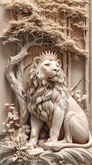 3d lion Wallpaper Background golden art for digital printing wallpaper, mural, custom design wallpaper. AI generated illustration