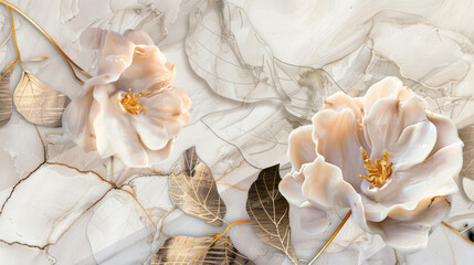 panel wall art marble background with flower design
