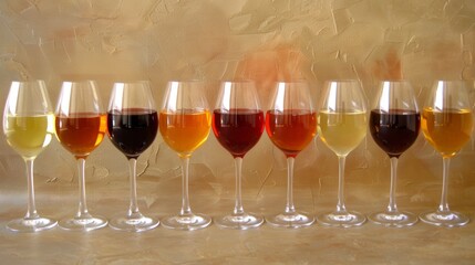 Elegant selection of various wine glasses arranged in a row