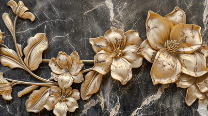 panel wall art marble background with flower design