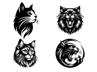 Fierce Cat Head Silhouettes: Vector Art in Attack Mode