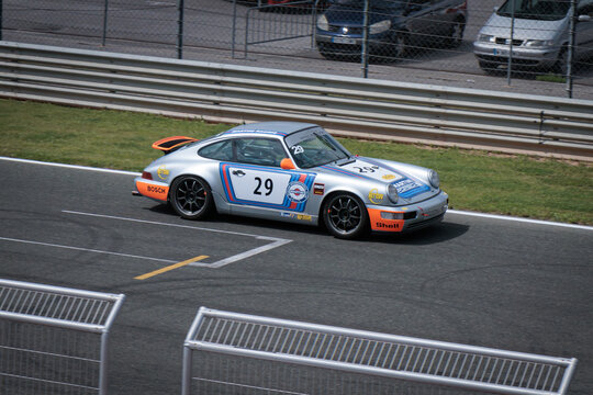 Los Arcos, Spain-May 25, 2024: 1990 Porsche 964 (911) "Martini" on Circuito de Navarra
