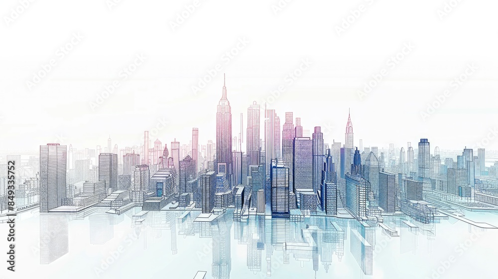 Poster abstract cityscape line illustration isolated on solid white background. generative ai.