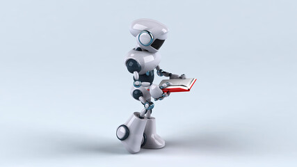 Fun 3D robot walking and reading a book