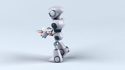 Fun 3D robot walking and reading a book