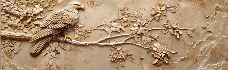 Beautiful eagle 3d relief wallpaper. Mural wallpaper. Wall art. AI generated illustration.