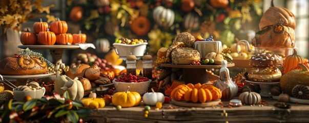 Autumn baking contest with seasonal treats, judges and culinary delights, 4K hyperrealistic photo.