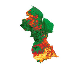 Guyana map with the flag Colors Red Green and yellow Shaded relief map 3d illustration