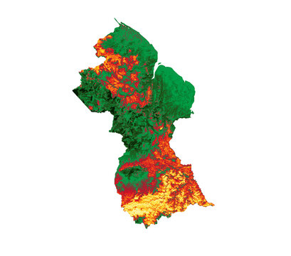 Guyana map with the flag Colors Red Green and yellow Shaded relief map 3d illustration - Powered by Adobe