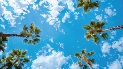 Vast view scene of blue sky and palm trees