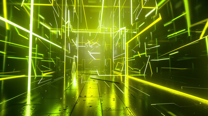 Yellow and Lime green glowing abstract geometric lines. PowerPoint and Business background.