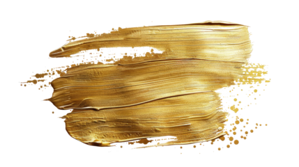 Gold ink brush stroke on a transparent background