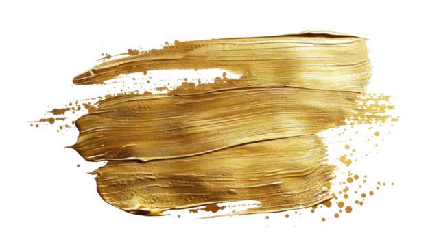 Gold ink brush stroke on a transparent background