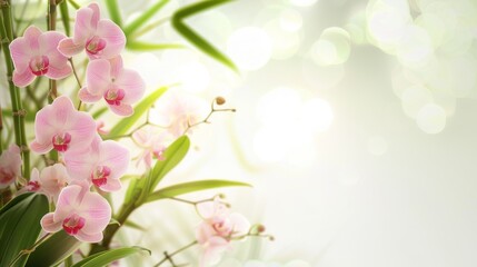 Obraz premium Elegant high-key mockup with a frame of pink orchids on a light background