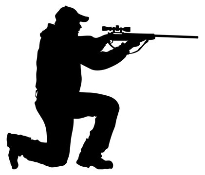 recommend clip art: black silhouette of a hunter with a gun without background