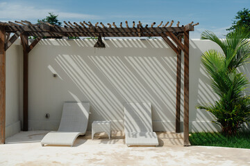 Outdoor Lounge Area with Wooden Pergola