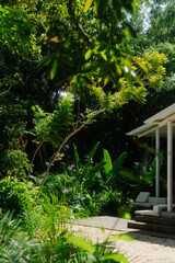 Obraz premium Lush Green Garden with Sunlit Path