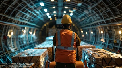 Forklift operator in reflective gear ensures warehouse safety
