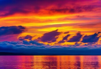 Naklejka premium A vibrant, colorful sunset over the ocean with waves crashing on the shore