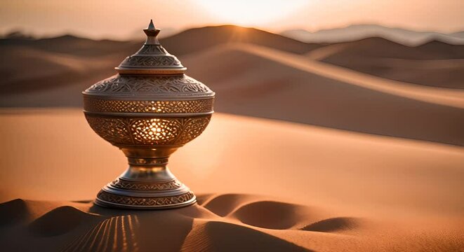 Arabian magic lamp in the desert.
