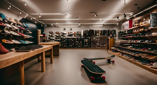 Interior of a skate shop. Skater shop.