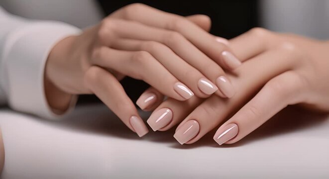 Nails of a woman with a manicure done.