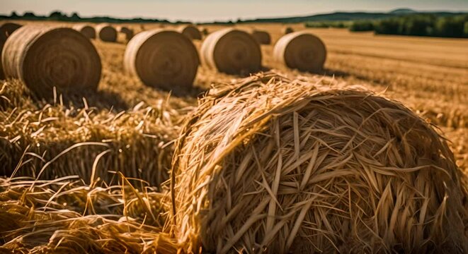 Piles of straw in the field.