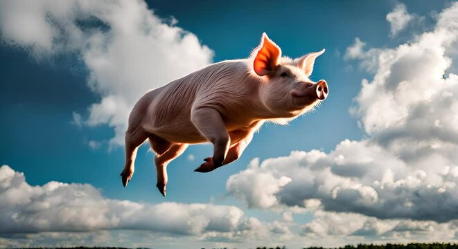 Pig flying in the sky. Flying pig.