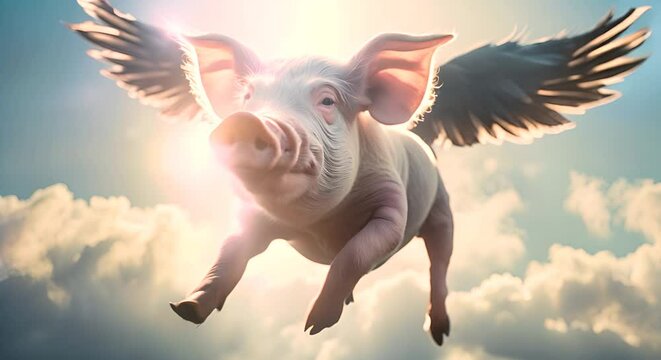 Pig flying in the sky. Flying pig.