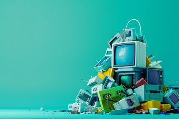 Fototapeta premium A pile of old televisions and other electronic devices