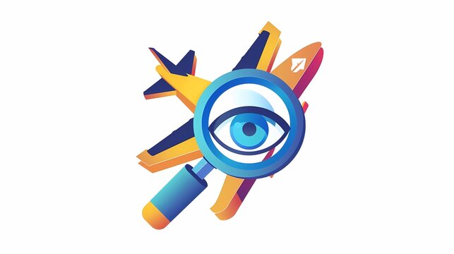 recommend clip art: A round creative plane logo for check mark and a magnifying glass with a Eeye on white background, Generative AI illustrations.