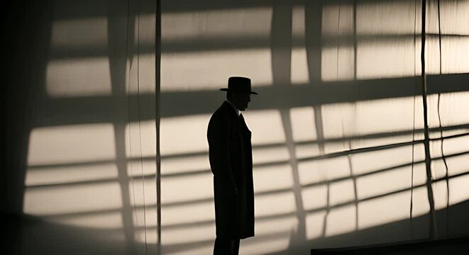 Private detective with hat and trench coat. Detective in the city.