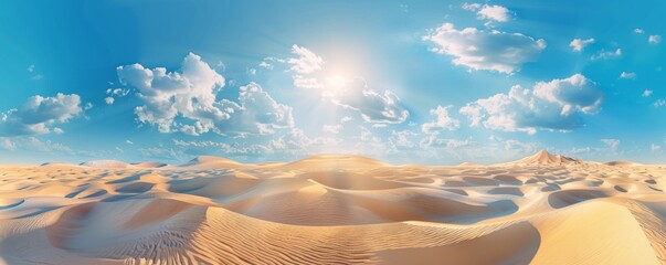 Sand dunes in desert landscape with nice sunny weather in summer. Banner, Generative AI.