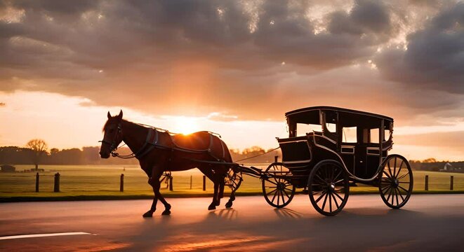 Horse carriage in a village.