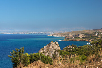Fototapeta premium Paradise sea panorama from coastline trail of Scopello, Italy