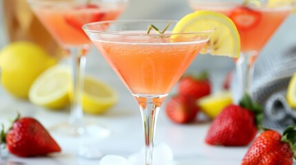 Strawberry Lemon Martini Cocktail Close-Up