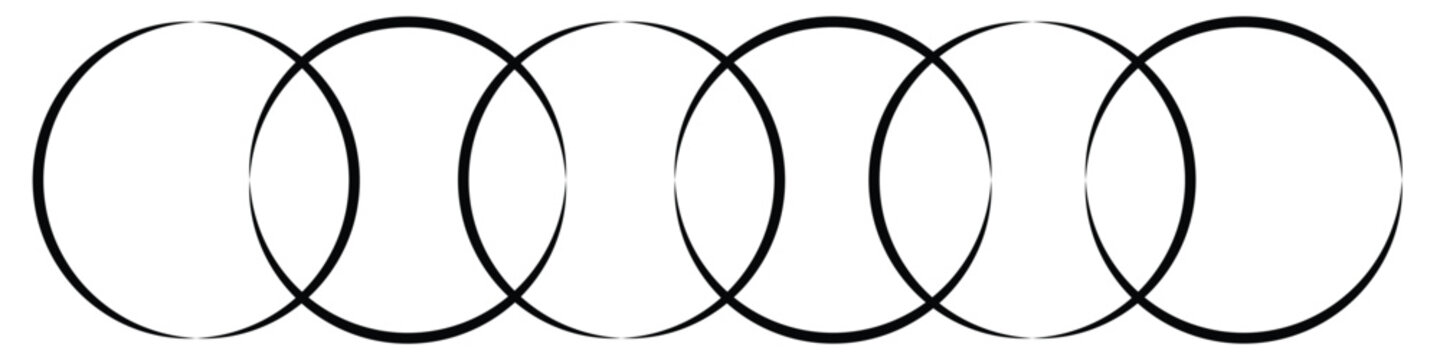 Intersecting, overlapping circles, rings element. Vector illustration. Isolated on white background.