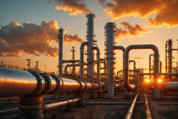 Oil Refinery at Sunset: Industrial Energy Production