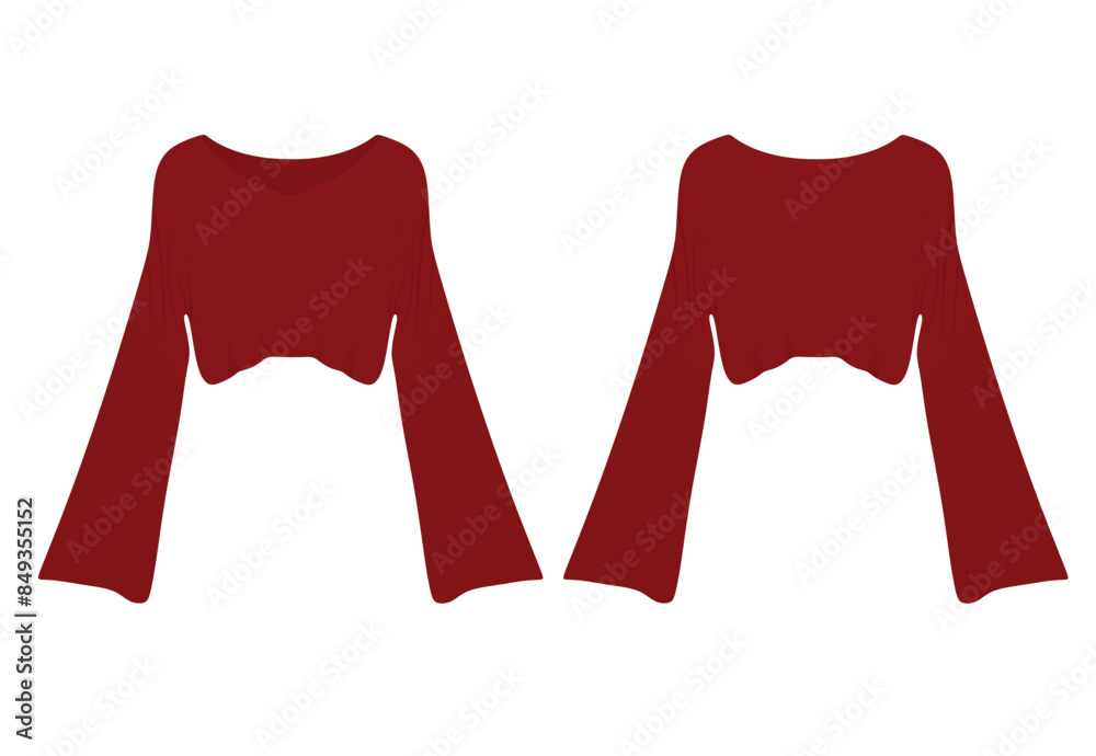 Sticker women red crop sweater with wide sleeve. vector illustration