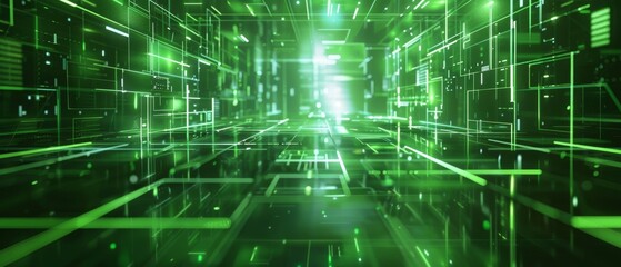 Fototapeta premium Futuristic Green Screen with Holographic 3D Shapes for Tech Content Creation