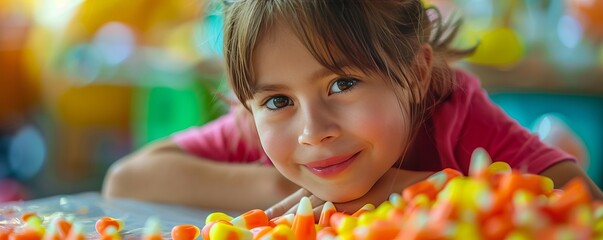 Kids making spooky crafts for National Candy Corn Day, October 30th, creative and colorful projects, 4K hyperrealistic photo.