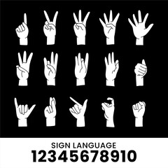 Fototapeta premium sibi sign language alphabet collection 12345678910, communication tool for the disabled and deaf