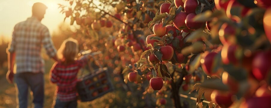 Family going apple picking for National Dessert Day, October 14th, making apple desserts together, 4K hyperrealistic photo. - Powered by Adobe