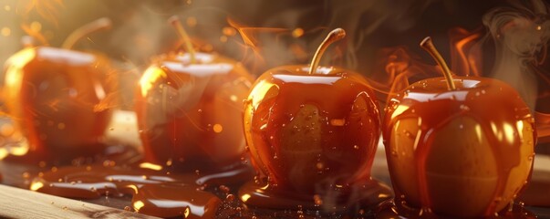 Making caramel apples for National Caramel Apple Day, October 31st, sticky fingers and sweet treats, 4K hyperrealistic photo.